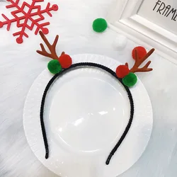 Christmas Super Cute Girl Three-color Small Antler Hair Clips And Headband With Red Green Hairballs