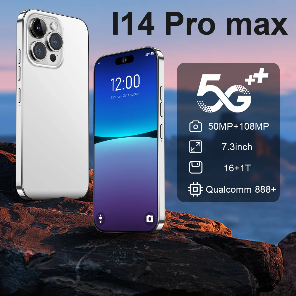 High quality mobile phone i14 Pro Max 4G/5G Hot Android phone 7.3inch 16gb+1t Dual SIM gaming smartphone