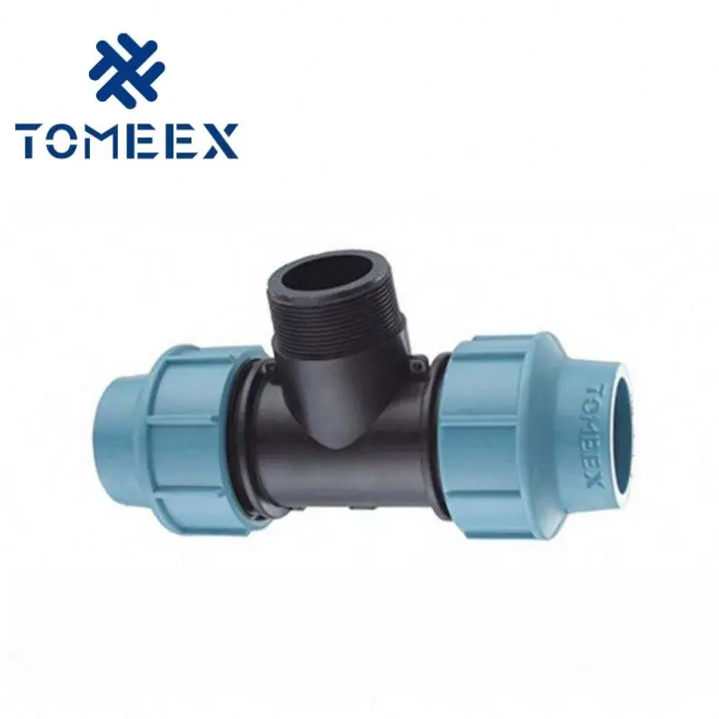 Wathet Blue PP Compression Male Thread TEE pp  pe compression hdpe pipe fittings irrigation for water supply