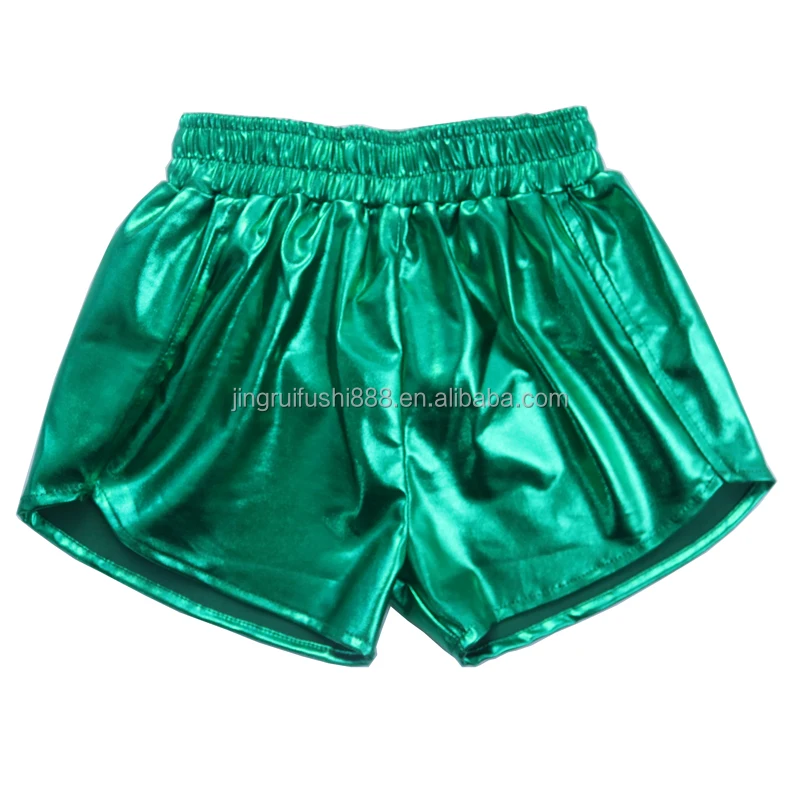 Hot Selling Multi Solid Color Festival Party Kids Shorts Pu Leather Gym Shorts Shiny Metallic Baby Girls Elastic Winter Shorts