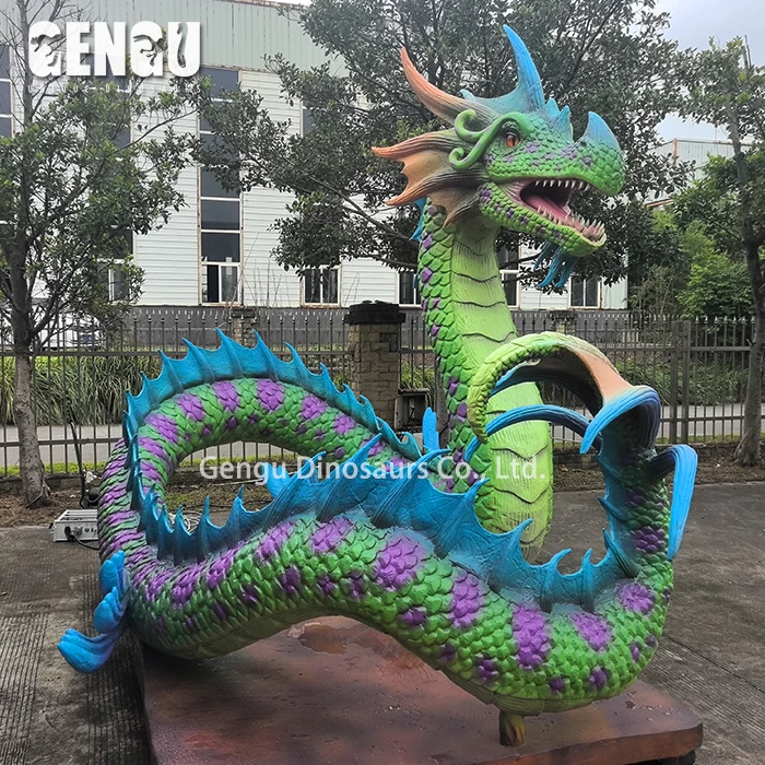 Animatronic 3D Dragon Model Realistic Green Dragon Statue For Sale