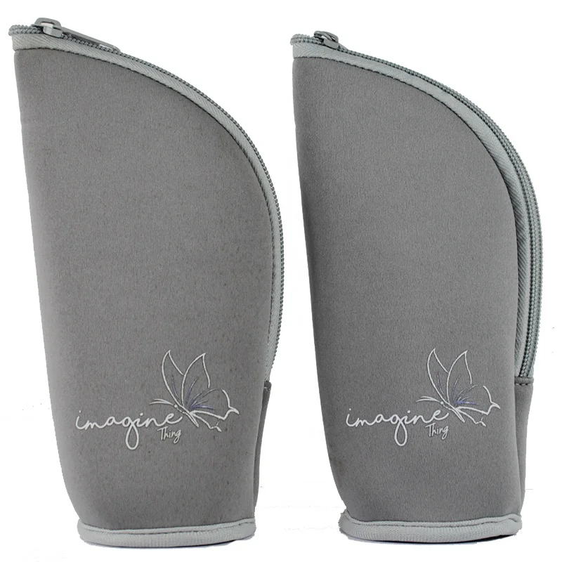 Free Stock Sample Grey Custom Logo Neoprene Standing Pencil Case Pen Bag for Teen Girl Boy