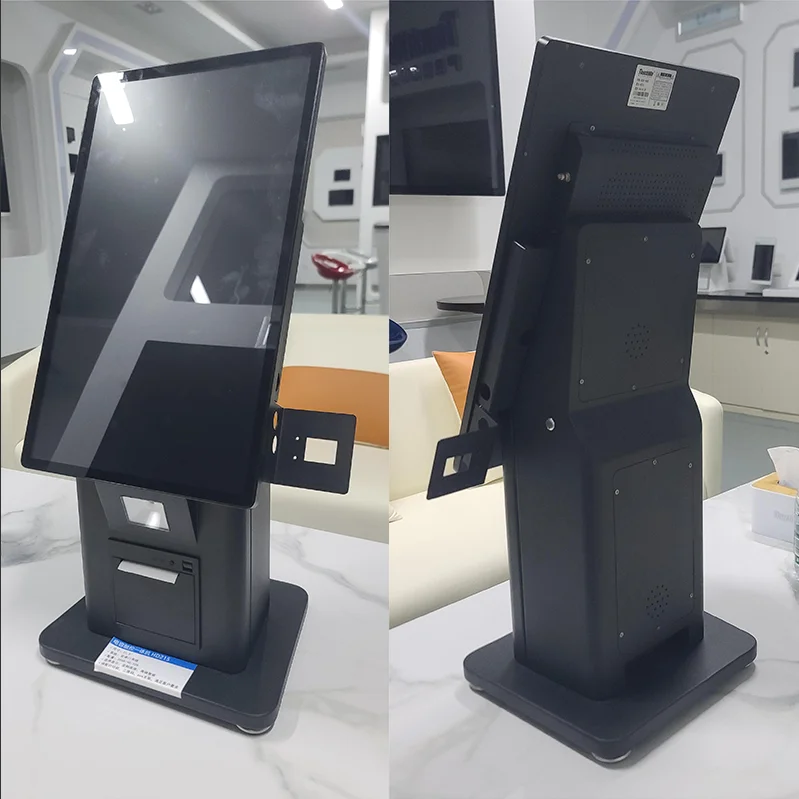 OEM Fast Food 21.5 27 Inch Ordering Printer QR Code POS Holder Stand Table Android Touch Kiosk Tablet For Self Service