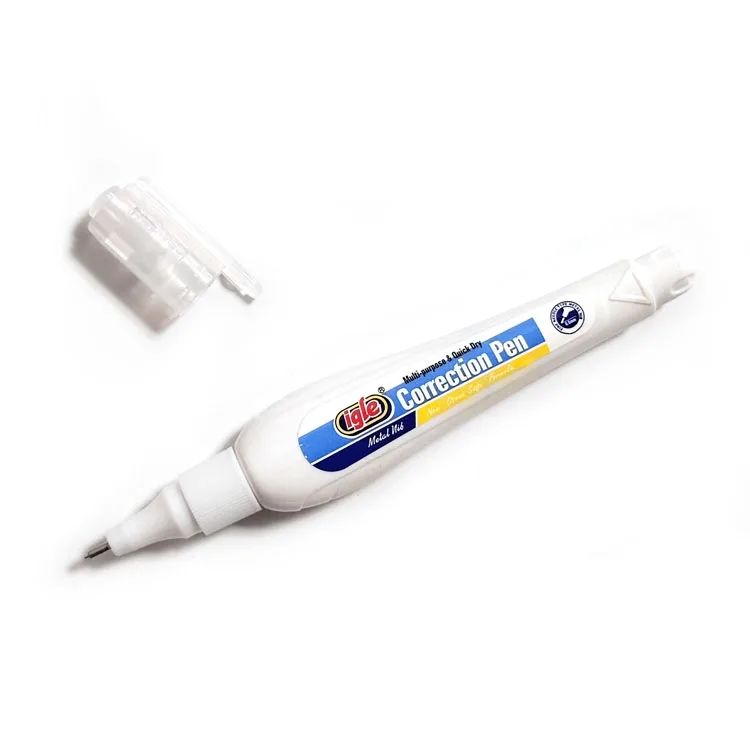 Office Stationery Quick Dry Liquid Igel Correction Pen 3ml White Ink Correction Fluid Pen With Mental Tip For Student