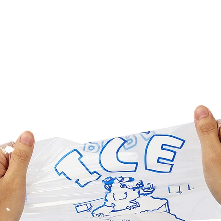 Custom Design Disposable Reusable 8lb 10lb Plastic Drawstring Ice Cube Bag For Ice Blocks