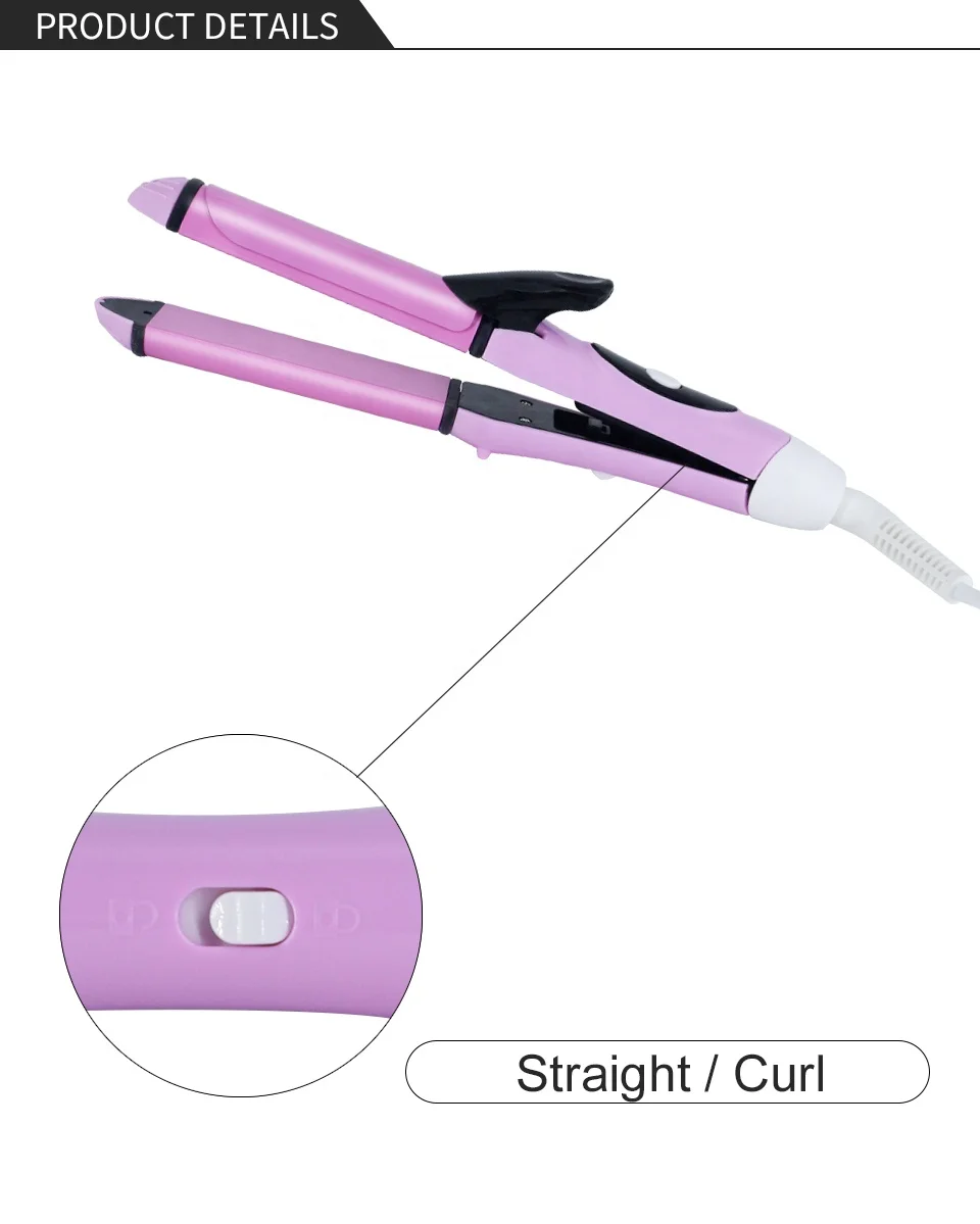 Factory 2 in 1 Mini Hair Straightener Hair Curler Electric Flat Iron Curling Iron Style Tool Wet And Dry Dual Use Portable Pink