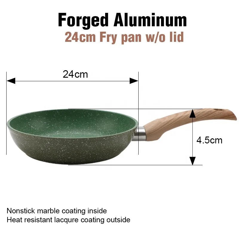 Wholesale Home Kitchen Green Forged Aluminum Induction Nosntick Granite Xylan Coating Nordic Germany Frying Pan