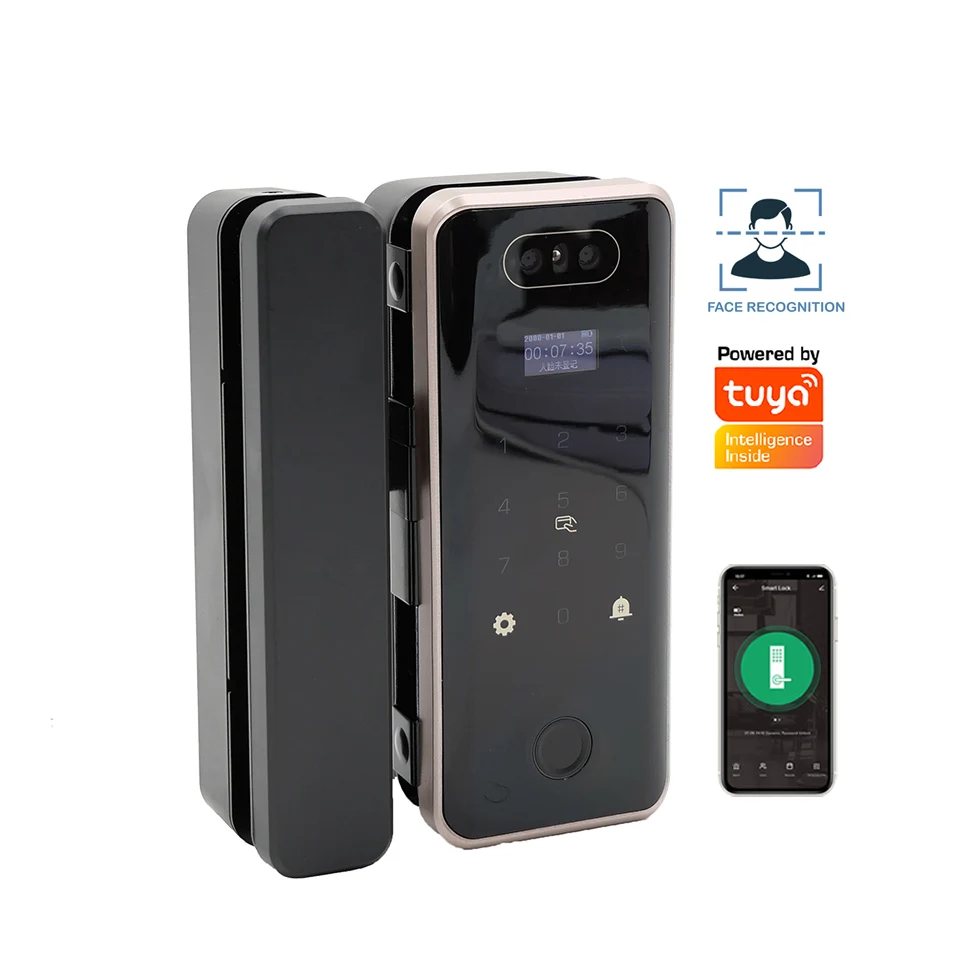 Glass Cutting Free Intelligence Face recognition Door Lock Electronic Digital Semiconductor Fingerprint Smart Lock for Glass Doo
