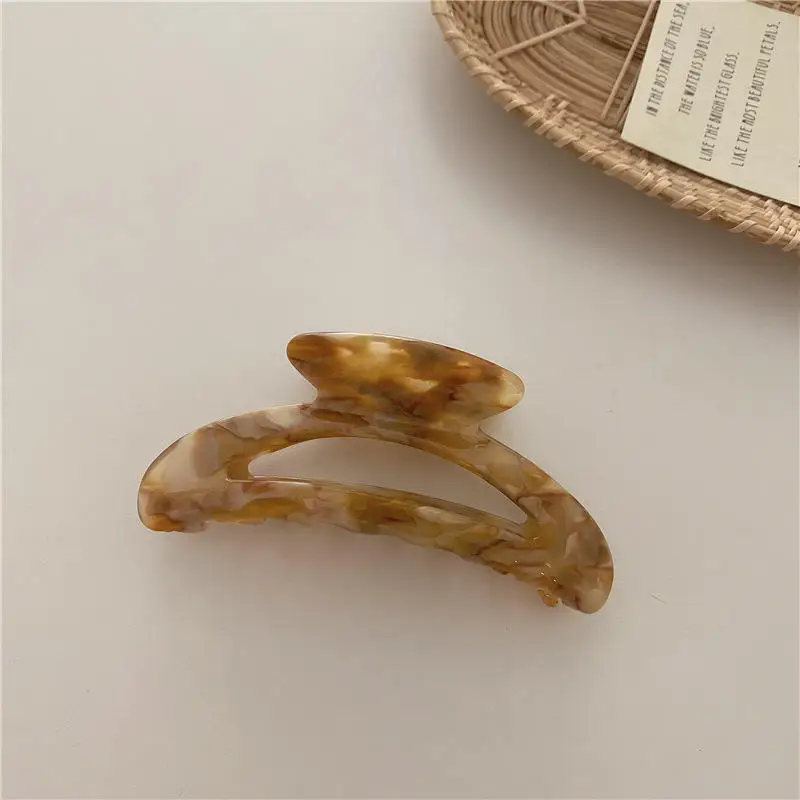 Wholesale Custom Logo Marble Tortoiseshell Hair Claws Korean Moon Shape Hollow Large Cellulose Acetate Hair Claw Clips For Women