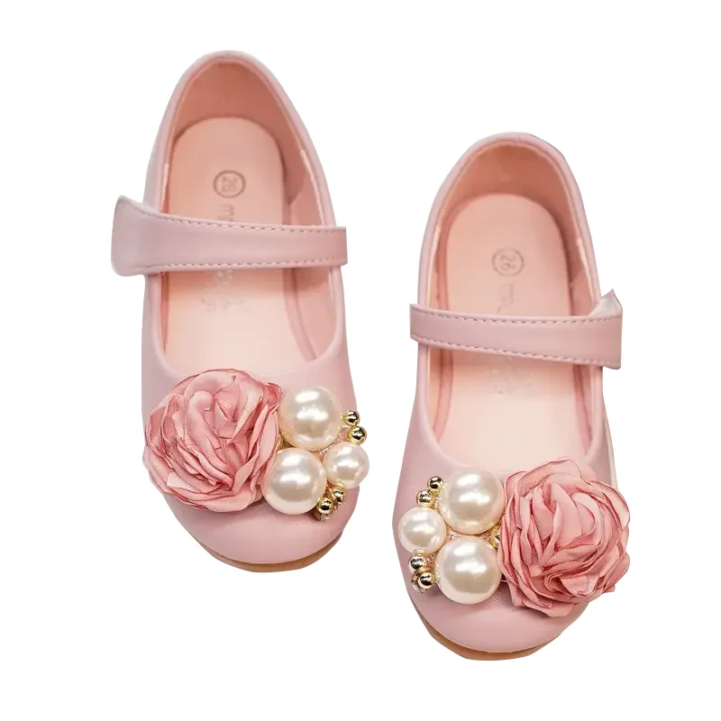 Brand boutique quality Factory Kids Girl Princess Flower Flat Dress Shoes Black Formal School Shoes