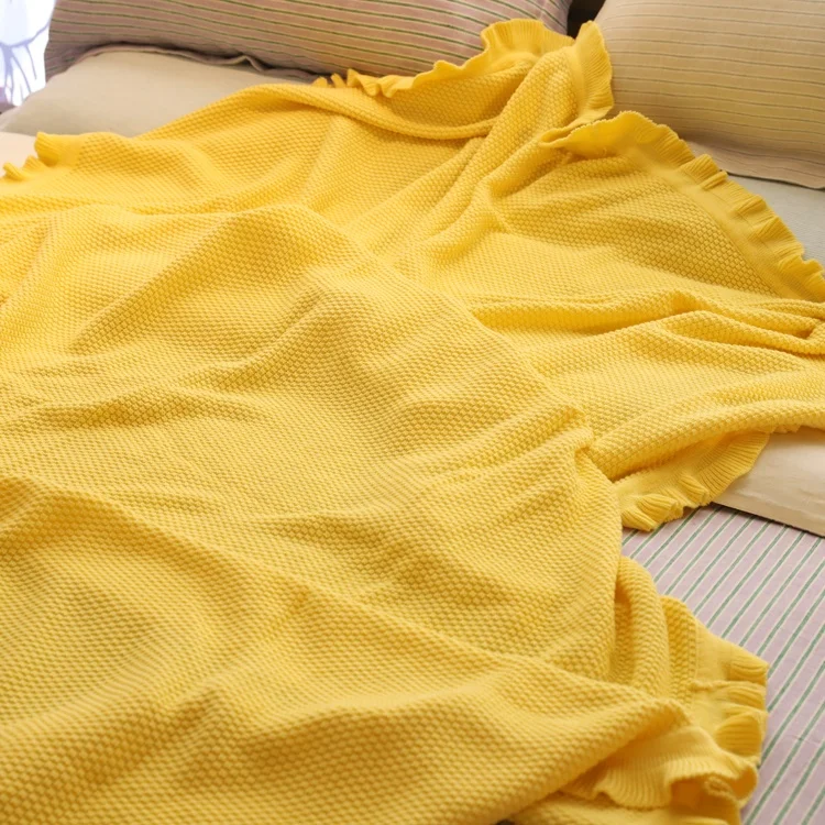 Custom pure colour super soft 100% cotton linen throw light yellow picnic camping garden blanket