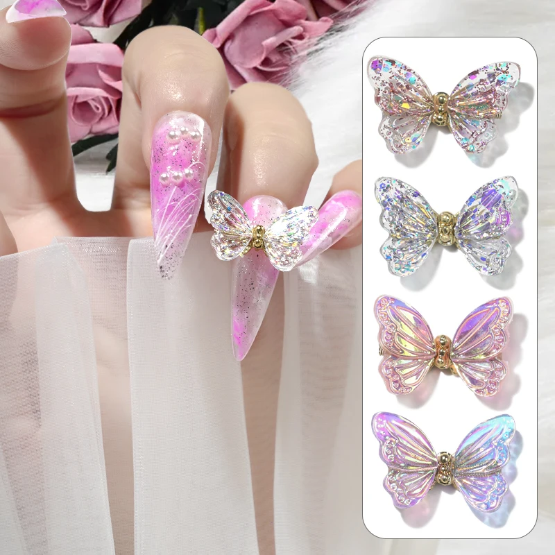 Vivid wing aurora rhinestones nail decoration supplies butterflies 3d butterfly nail ail charms