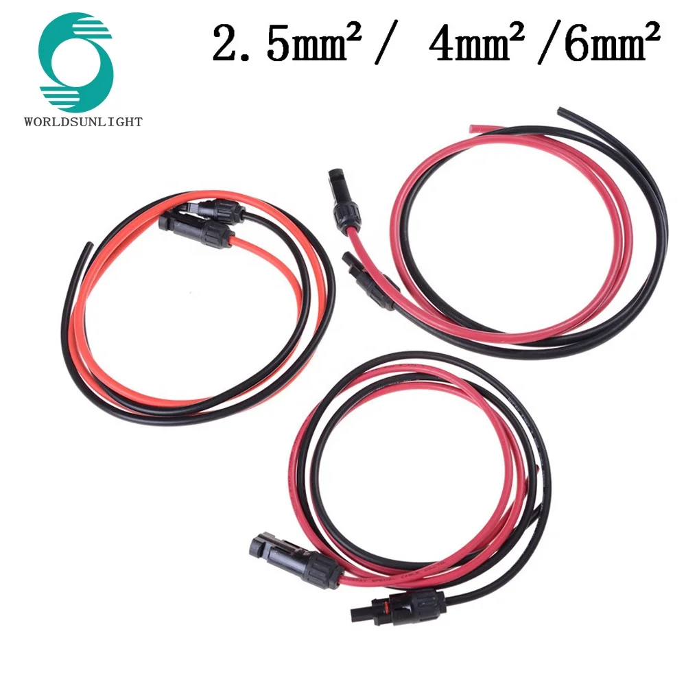 Solar PV Cable 12 AWG 4mm2 with solar connector Tinned-Copper Conductor TUV approved XLPE insulation solar cable wire