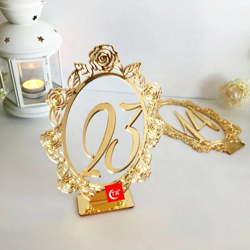 
TX Wedding Table Numbers Table Signs for Wedding Centerpieces with Base Freestanding Acrylic Table Markers Laser Cut Rose 