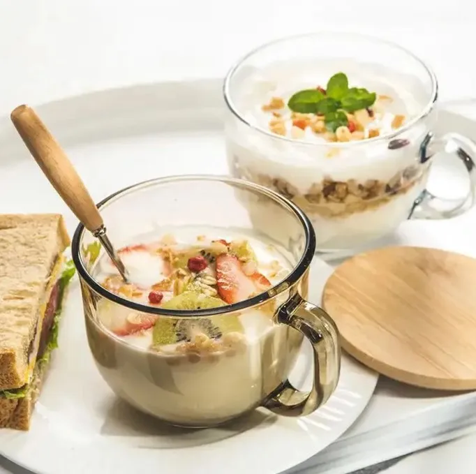 Креативная стеклянная чашка большой емкости для молока и кофе, Подарочная чашка для напитков с ручкой