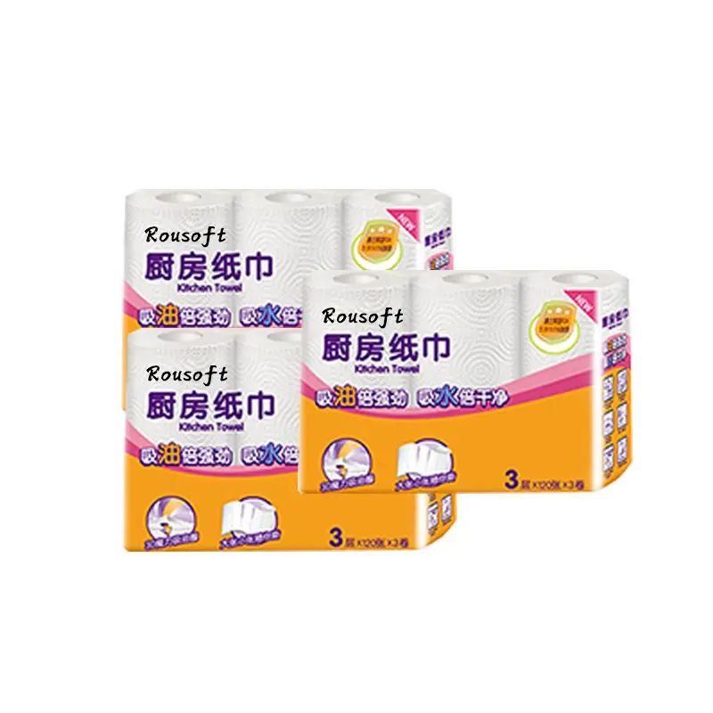 OEM Virgin Wood Pulp Soft Cheap Price Good oil Absorbent Standard Roll Kitchen Paper Towel