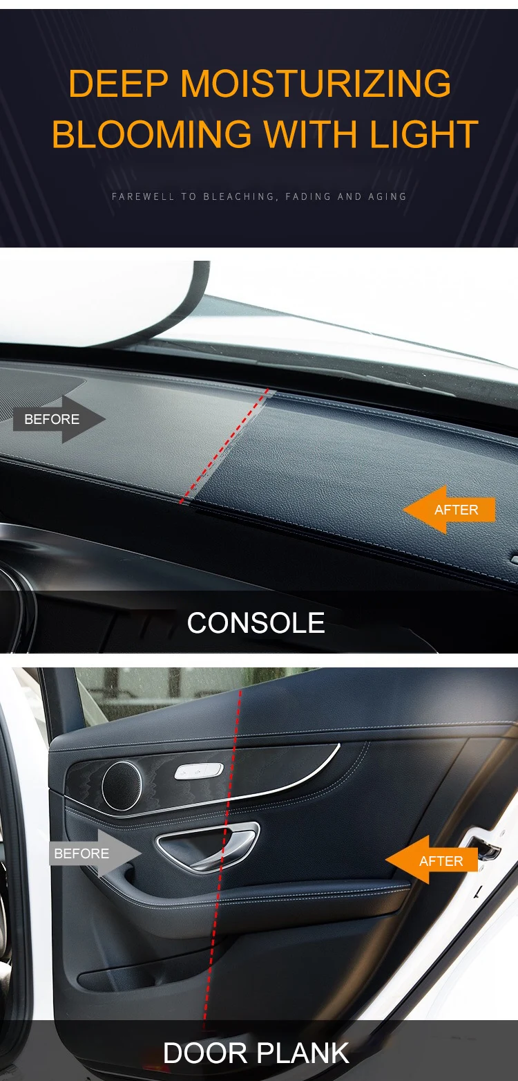 Plastic restorer, black gloss automotive cleaning product, automotive polishing and repair coating refurbisher