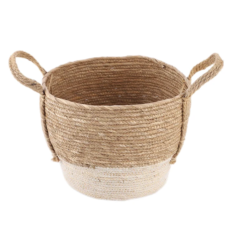 Wholesale corn rope straw woven Storage basket with handle