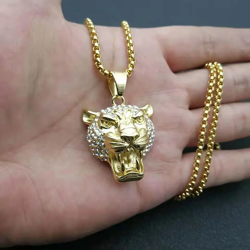 18k позолоченный мужской из нержавеющей стали голова льва кулон ожерелье