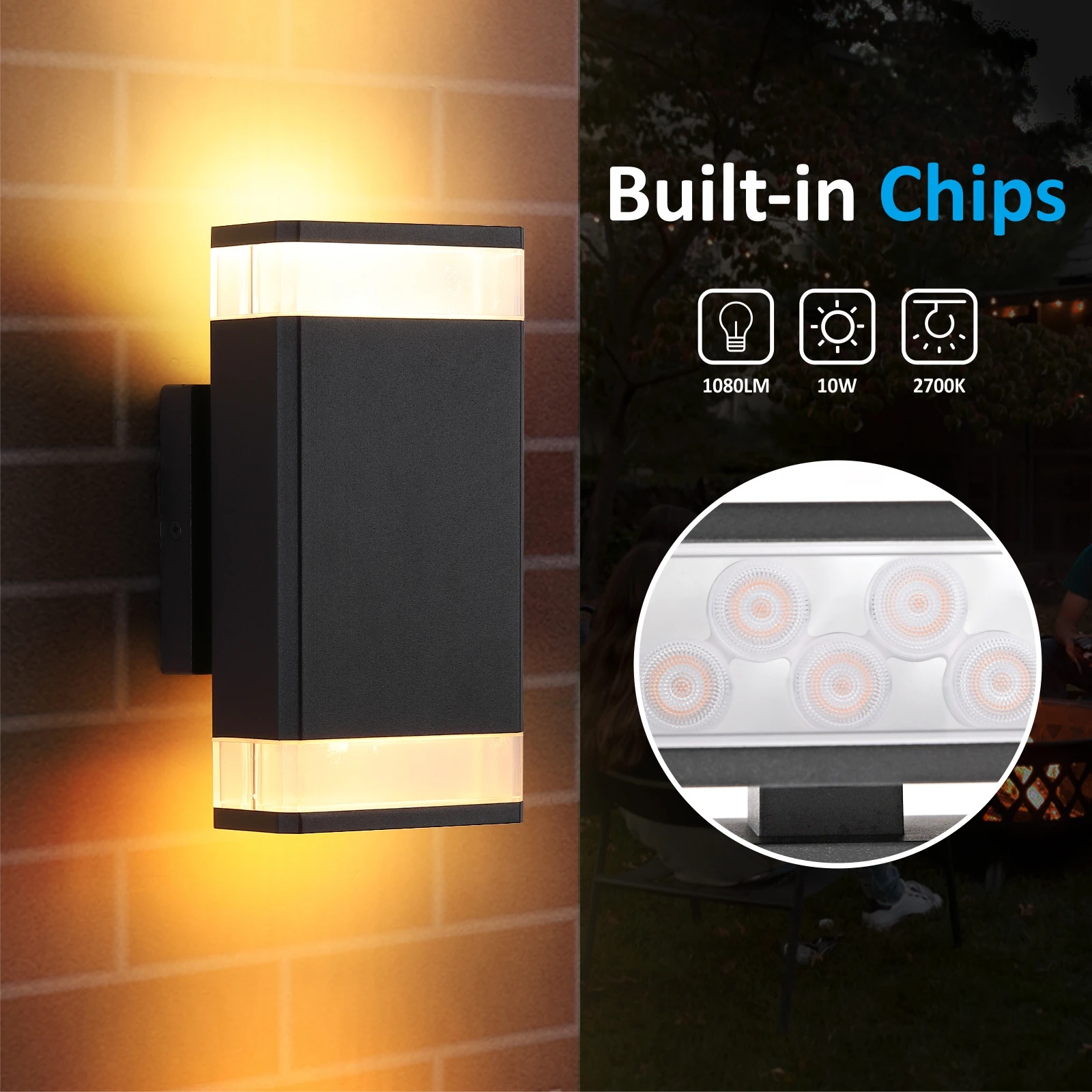 Aluminum 10W IP65 Waterproof up and Down Outdoor Square Black Wall Mounted Lamp Minimalist Courtyard Space Garden LED Wall Light