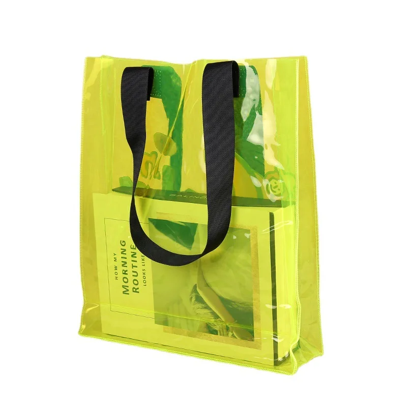 2022 Promotional Custom Large Women Travel Waterproof Beach Tote Bags Clear Candy Color Transparent Neon PVC Handbag With Logo