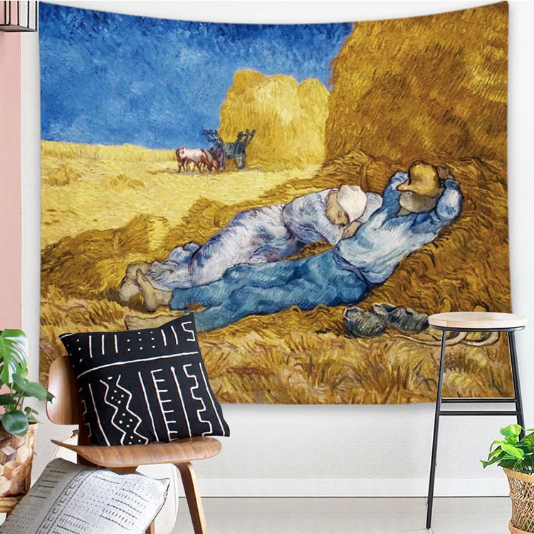 Aesthetic Flowers Oil Painting Customized 100% Polyester Tapestries Wall Hanging Van Gogh Tapestry
