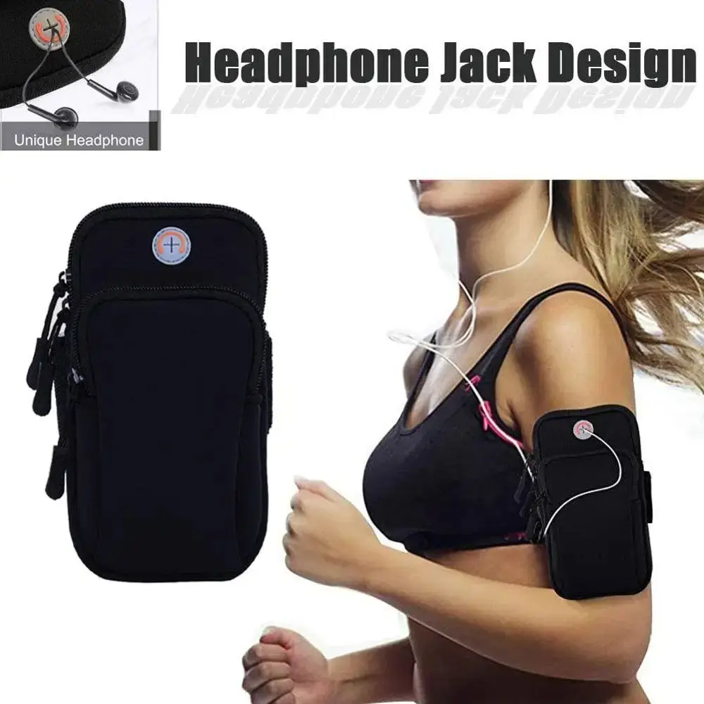 Phone Armband Adjustable Strap Gym Jogging Arm Bag Running Sports Fitness Cycling Hiking Cell Phone Storage Pouch Earphones