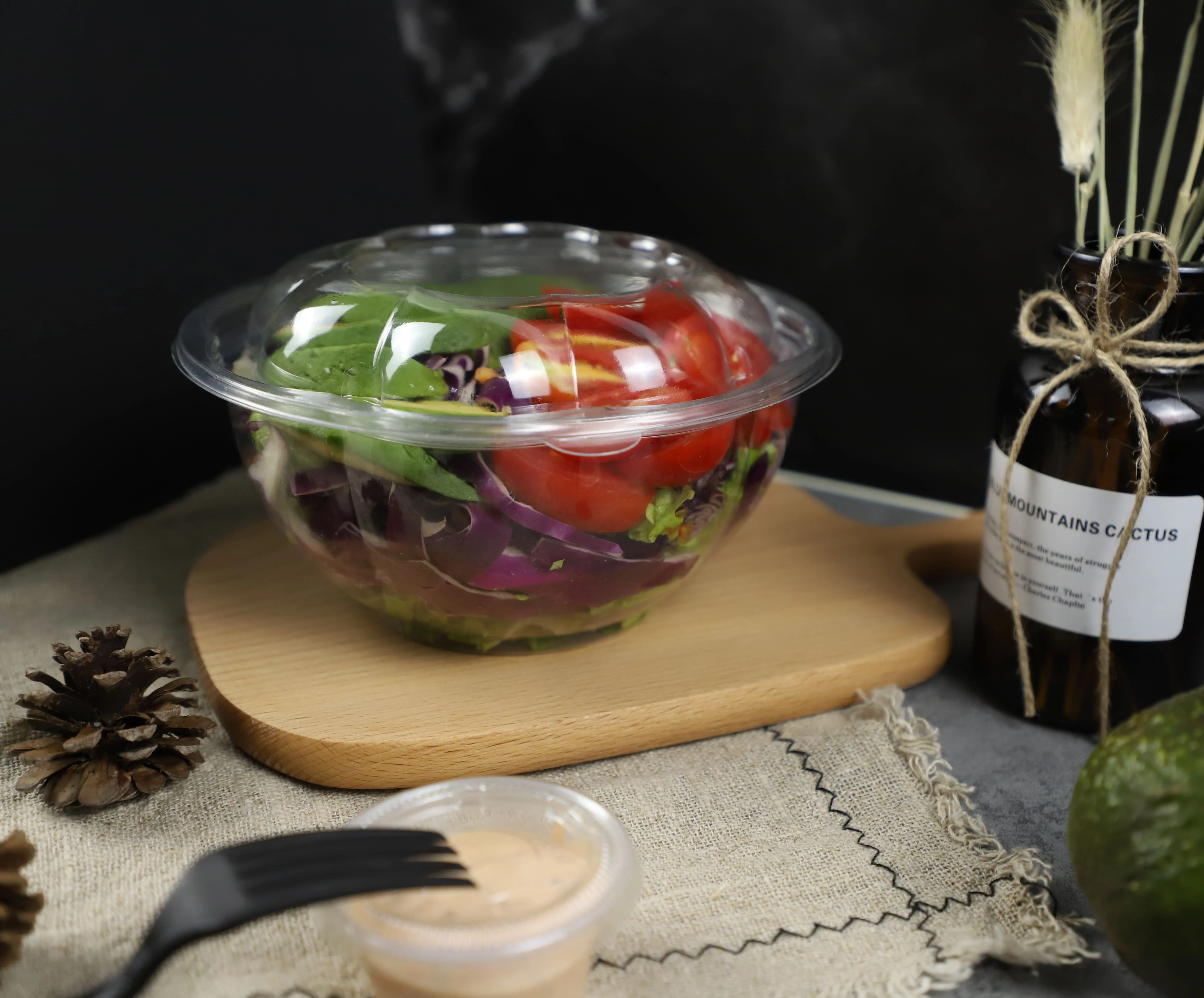 Round RPET PET Plastic Disposable Recyclable Clear Food Container