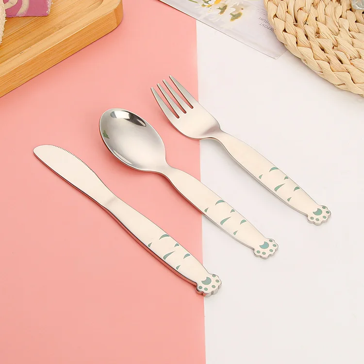 Premium Quality Child Cutlery Set Stainless Steel 304 Solid and Thick Spoon and Fork Knife Cute Cartoon Handle Flatware Set