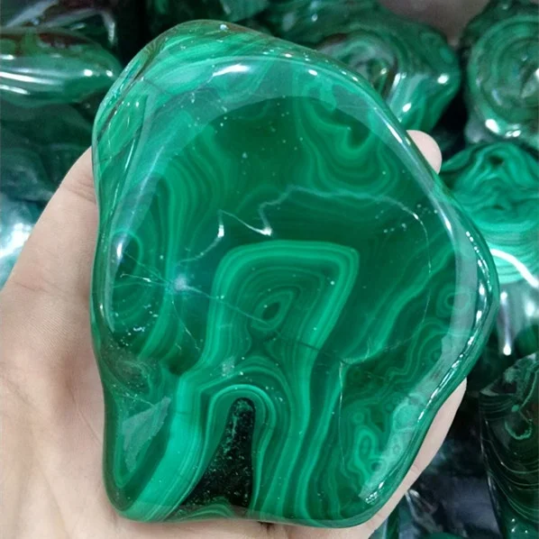 Natural polished palm green malachite rough stones