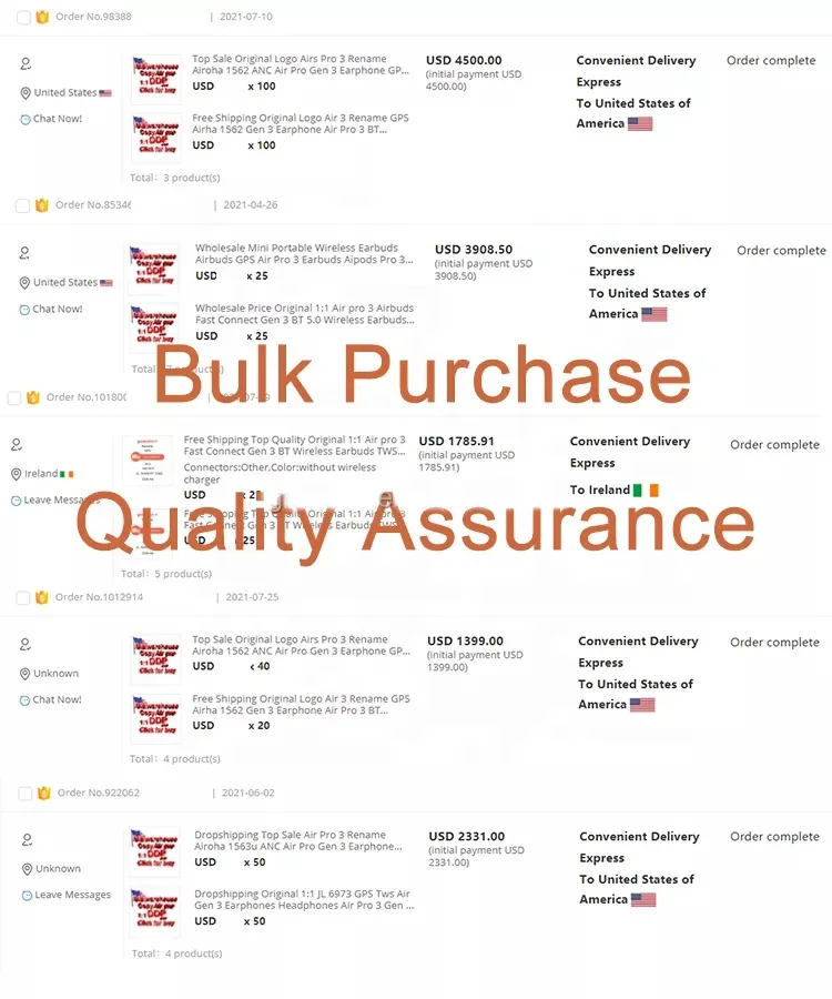 Free Shipping US Warehouse Original Logo Strong Bass Lux Clone Airoha Air 3 Pods Air Pro Gen 3 TWS ANC Wireless Earbudss