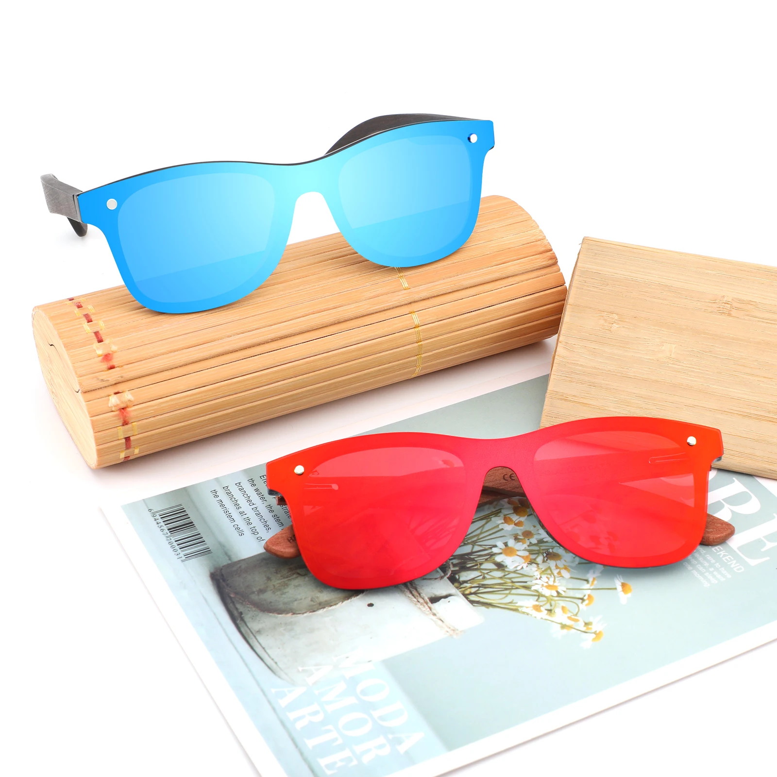 New Fashion polarized wooden sunglasses eco friendly  custom sunglasses logo square frame bamboo sunglasses 2024