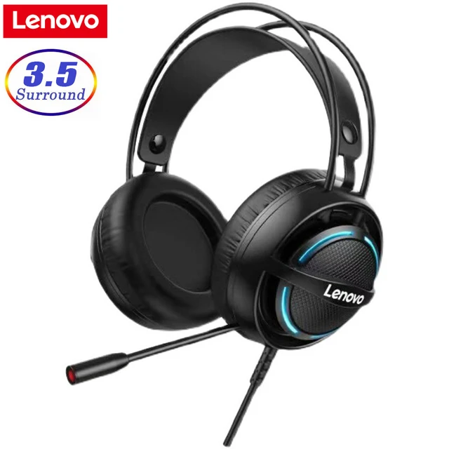 Игровые наушники Lenovo G30Gaming, стерео проводные наушники с объемным звуком, с Usb-микрофоном, с крутым синим освещением, для ПК и ноутбука