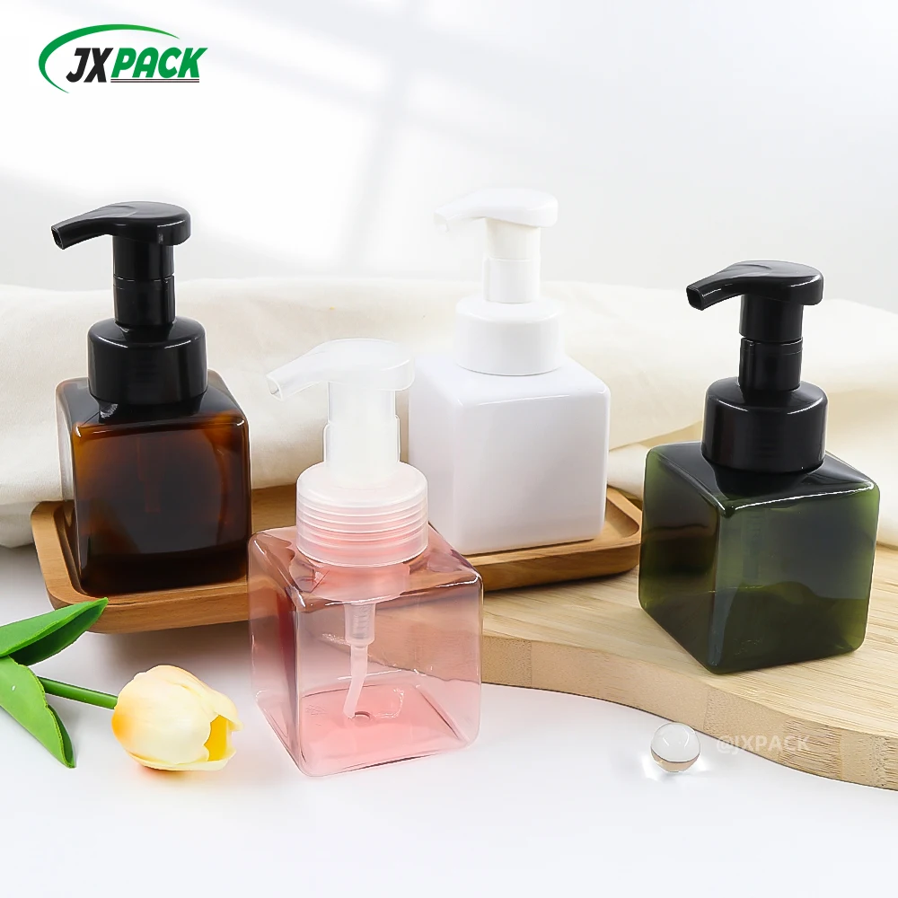 Factory Wholesale Foaming Soap Plastic Pump Bottles 15oz Cleanser Foam Bottle Square Foam Pump Bottle