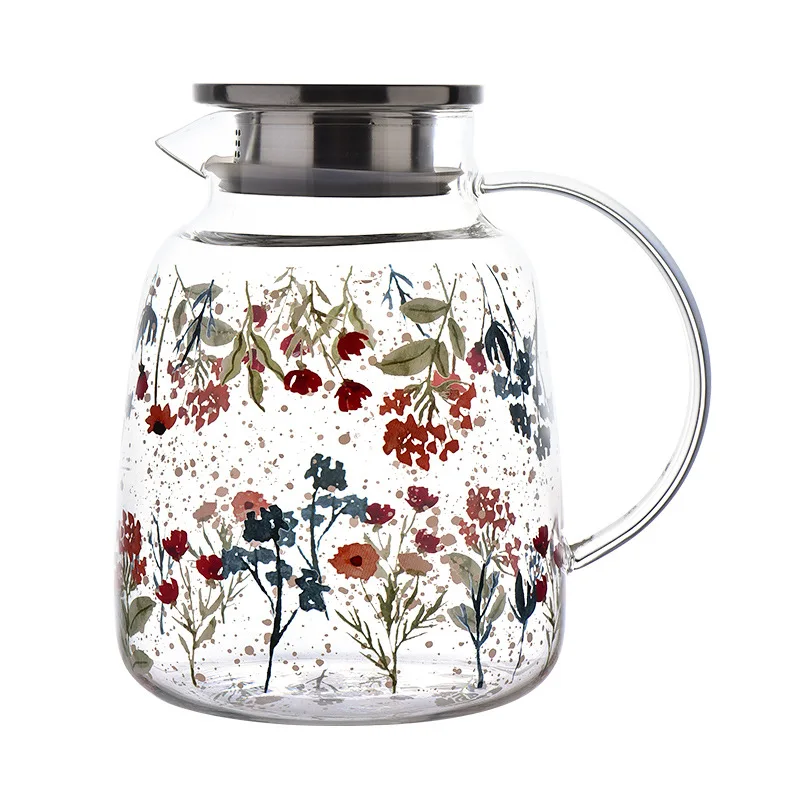 High-grade cold water kettle set printing kettle with lid heat-resistant glass water bottle tea and water set