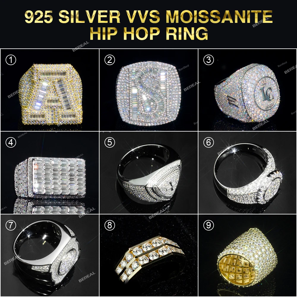 Wholesale 14K 18K Gold Vvs Moissanite Cross Men Ring Hip Hop Style Iced Out 925 Silver Diamond Cuban Link Six-pointed Star Rings