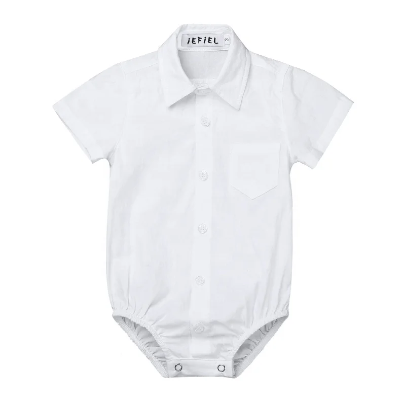 Infant Baby Boys Short Sleeves Lapel White Formal Gentleman Shirt Romper Jumpsuit