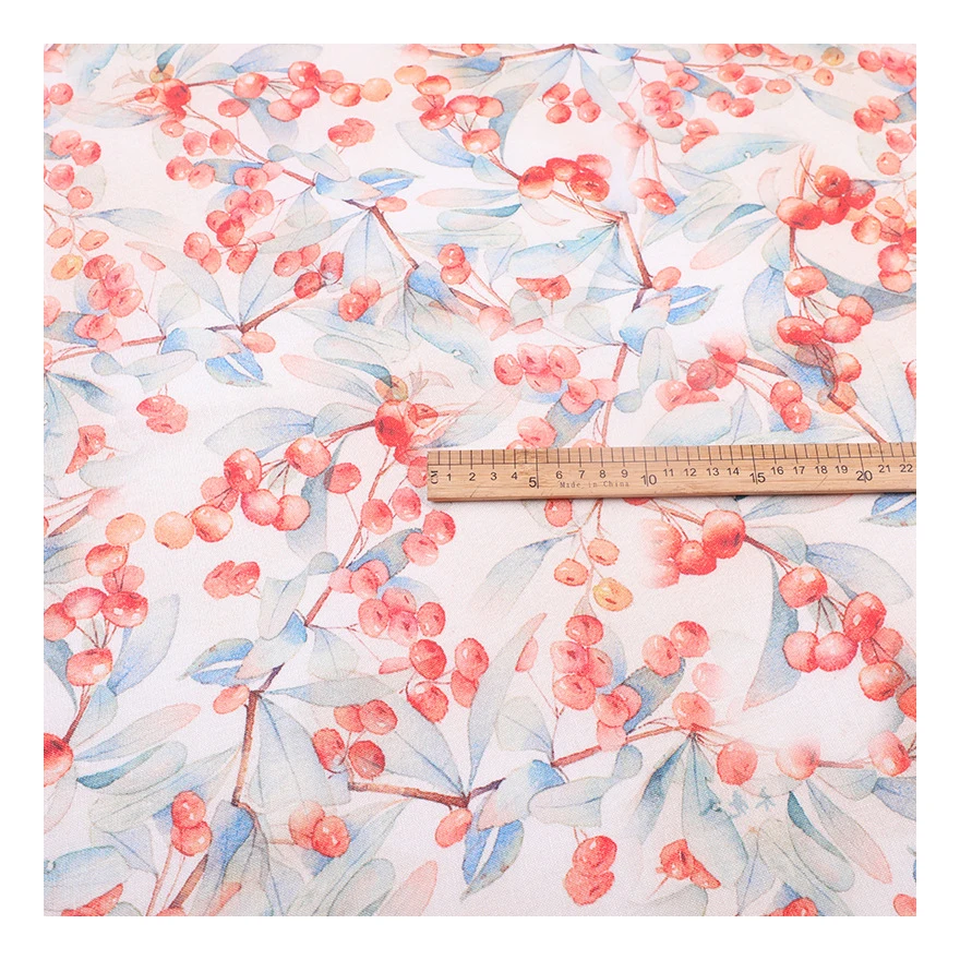 The factory outlet hand drawn watercolor texture pink fruit design custom digital 100% printed linen fabric for clothing