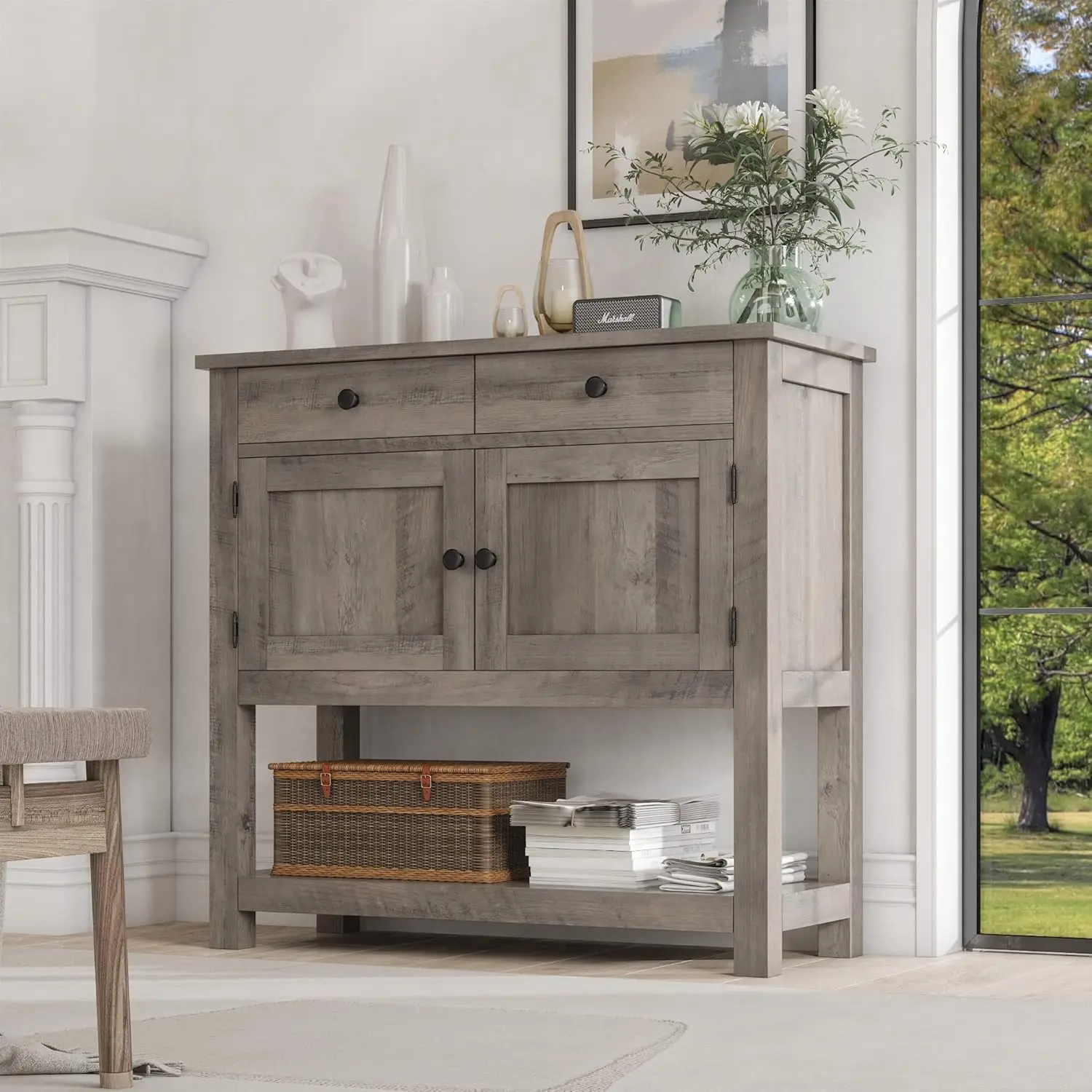 Farmhouse Console Table 2-Door Cabinet 2 Drawers Coffee Bar Entryway Storage Shelf Sofa Tables Buffet Sideboard Living Room
