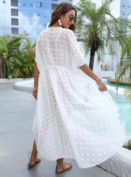 Factory Women Summer Clothing Chiffon Tie Front Tunic Beach Wear Dress Cover Up Kaftan Kimono Cardigan