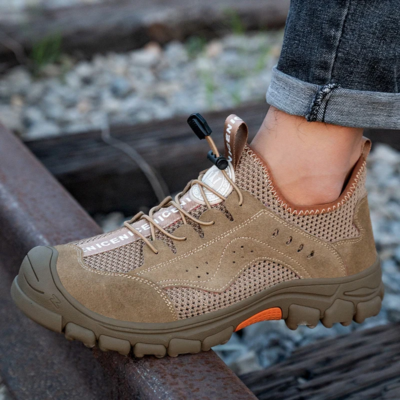 Hot sale custom steel toe rubber sole work boots cheaper suede mesh breathable safety work shoes for men women