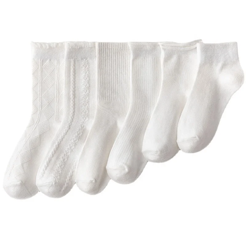 Wholesale Plain White School Student Socks Women Cotton Crew Ankle Socks For Girls