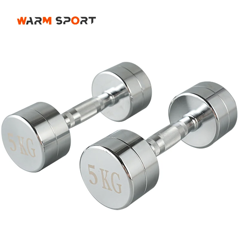 Factory Wholesale Custom Logo Electroplated Chromed Dumbbells 1-10KG Weightlifting Round Head Stainless Steel Dumbbells