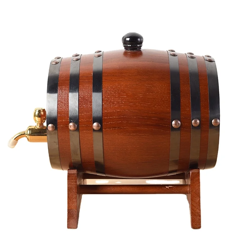Customized Logo Classic Party Wooden Cooler 3l Wooden Barrel Striped Oak Wine Beer Barrel For Households