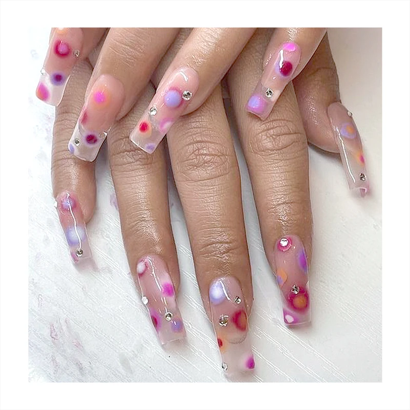 Hot Selling Long Almond Luxury Fingernails Transparent Nail Tips Free Custom Music Symbol Love Pattern Fashion Press On Nails