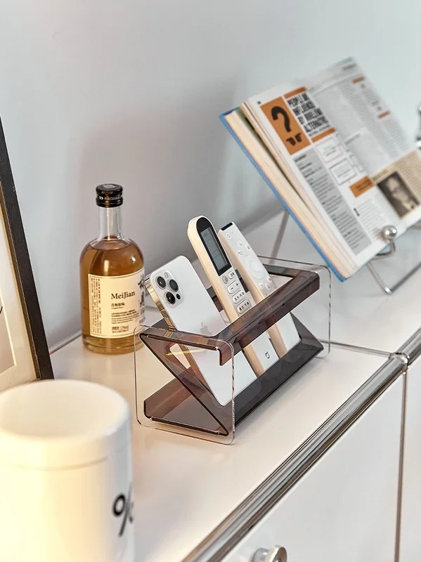 Light luxury desk organizer acrylic table remote control storage holder creative multi-functional desktop shelf