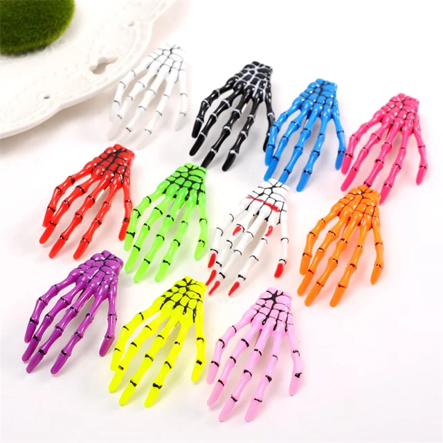 Halloween Skeleton Hands Bone Hair Clips Claws Skull Hand Hairpin Punk Rock Style for Women Girls Hair Accessories