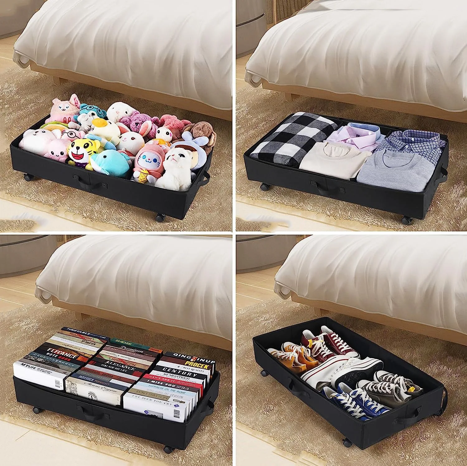 Under Bed Storage with Wheels 2-in-1 Underbed Storage Bins Containers Label Shoe Storage Organizer Drawer Bag Clear Window