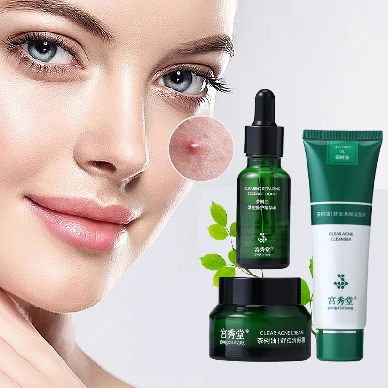 Acne Remover  Moisturizing Cleansing Pimple Tea Tree Oil Acne Remove Kit Acne Serum Cream Cleanser Skin Care Set