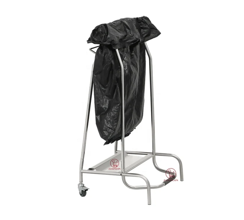 Commercial  Equipment Stainless Steel Plastic Trash Garbage Bag Frame Holder Waste Collector Trolley Pedal Trash Bag Sack Holder